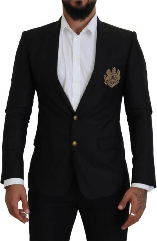 Dolce & Gabbana Zwarte Logo Borduurwerk Martini Blazer Black Heren