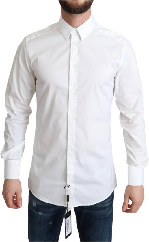 Dolce & Gabbana Witte Katoenen Stretch Overhemd White Heren