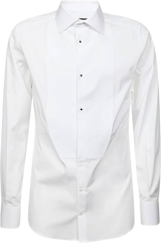 Dolce & Gabbana Witte Katoenen Overhemd met Plastron en Bedekte Knoopsluiting White Heren