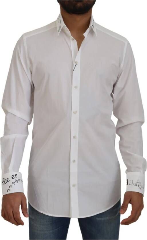 Dolce & Gabbana Prachtige Witte Bedrukte Katoenen SlimFit Overhemd White Heren