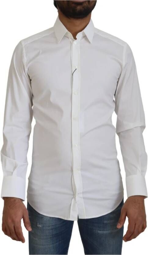 Dolce & Gabbana Witte Katoenen Slim Fit Formeel Jurk Goude Shirt White Heren