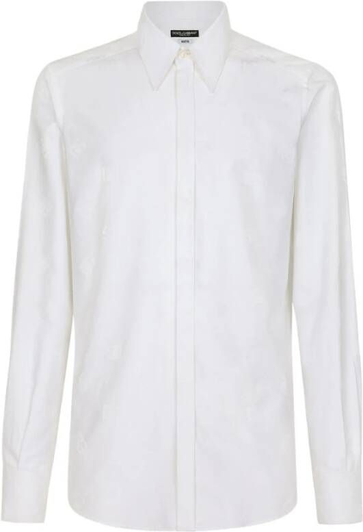 Dolce & Gabbana Logo Print Formele Witte Katoenen Overhemd White Heren