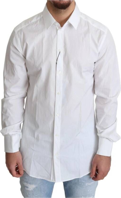 Dolce & Gabbana Pre-owned White Cotton Dress Formal Martini Shirt Wit Heren