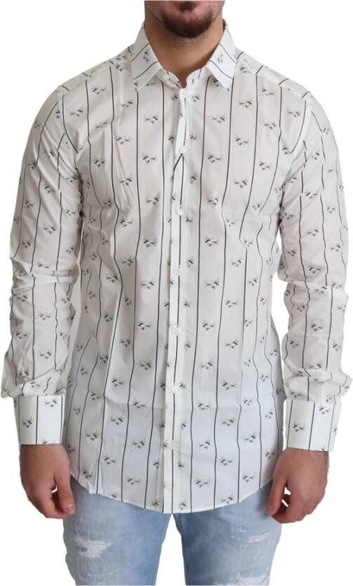Dolce & Gabbana Formeel Overhemd Wit Katoen met Bijenprint White Heren