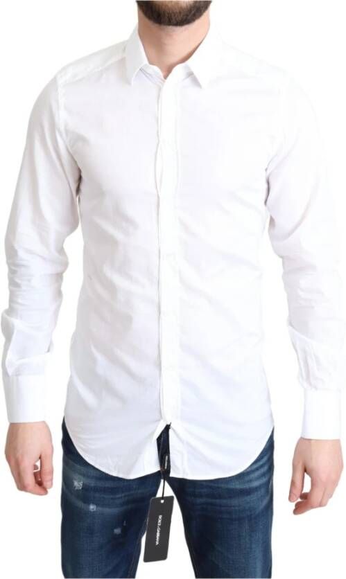 Dolce & Gabbana Formeel Overhemd Italiaans Gemaakt 100% Katoen Lange Mouwen Spreidkraag White Heren