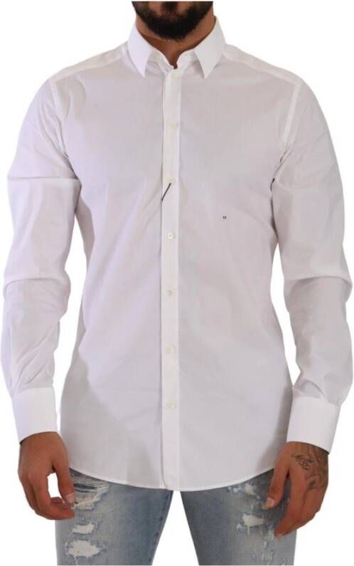 Dolce & Gabbana Goud Katoenen Poplin Overhemd White Heren