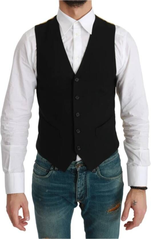 Dolce & Gabbana Prachtig Zijden Formeel Vest met Logo Details Grijs Heren
