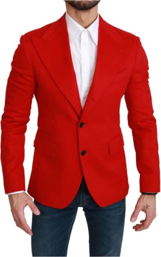 Dolce & Gabbana Rode Cashmere Slim Fit Coat Jacket Blazer Red Heren