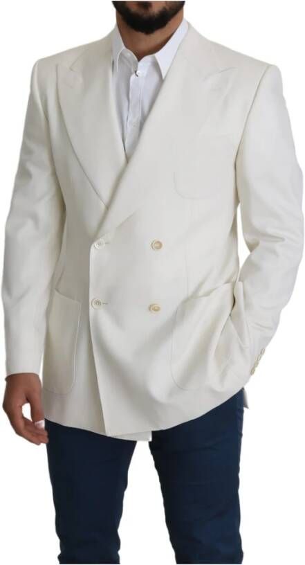 Dolce & Gabbana White Virgin Wool Double Breasted Coat Blazer Wit Heren