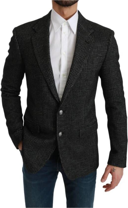 Dolce & Gabbana Gray Plaid Check Slim Fit Jacket Blazerjas Grijs Heren