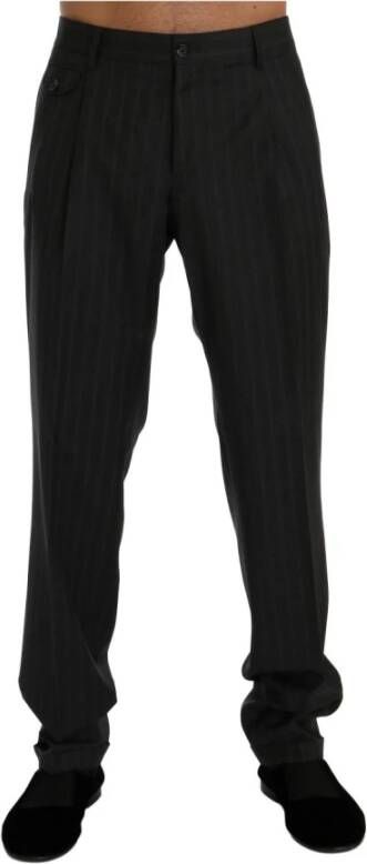 Dolce & Gabbana Gray Striped Cotton Dress Formal Pants Grijs