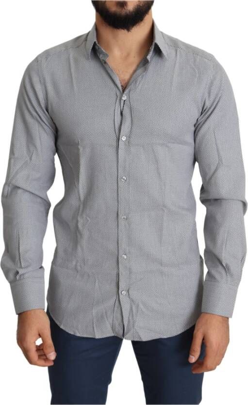 Dolce & Gabbana Zwart Wit Gestippeld Heren Gouden Overhemd Luxe Stijl Gray Heren
