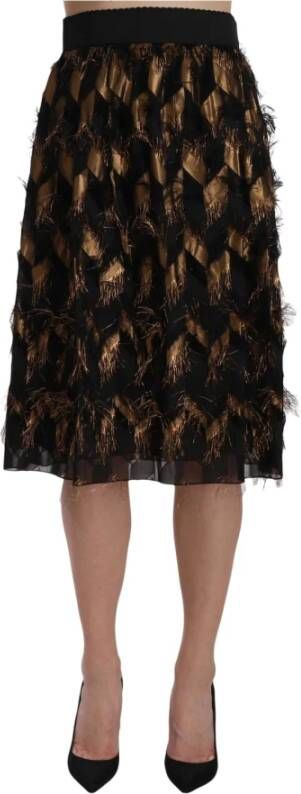 Dolce & Gabbana Black Gold Fringe Metallic Pencil A-line Skirt Meerkleurig Dames