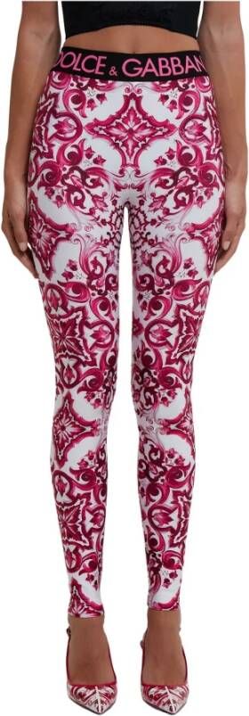 Dolce & Gabbana Fuchsia Maiolica Leggings in technische stof Pink Dames