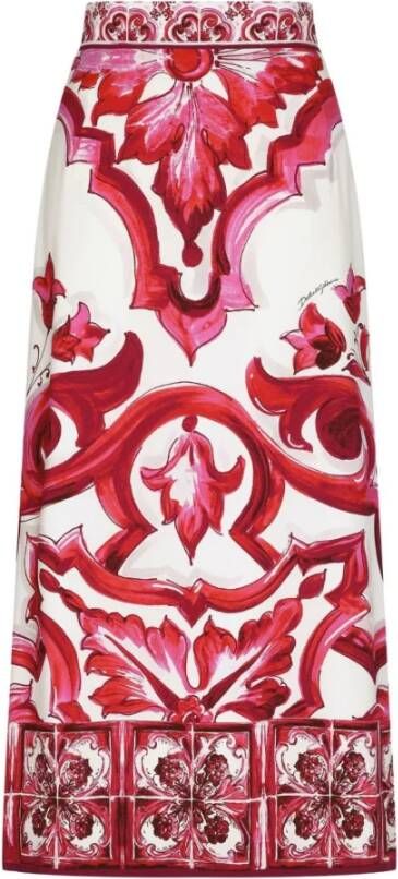 Dolce & Gabbana Fuchsia Zijden Midi Rok met Maiolica Print Roze Dames