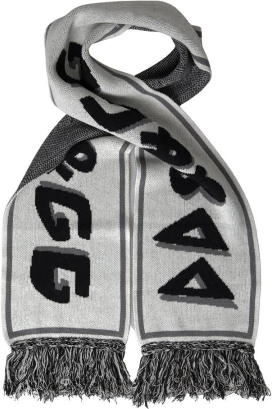 Dolce & Gabbana Gebreide Cashmere Fringe Wrap Sjaal Gray Heren
