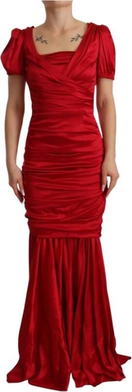 Dolce & Gabbana Rode Zijden Stretch Sheath Mermaid Gown Jurk Red Dames