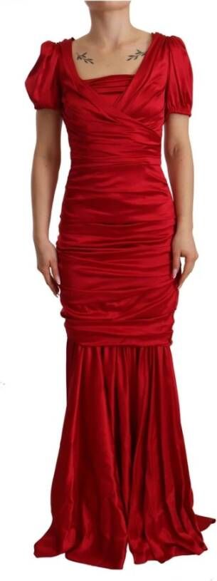 Dolce & Gabbana Rode Zijden Stretch Sheath Mermaid Gown Jurk Red Dames