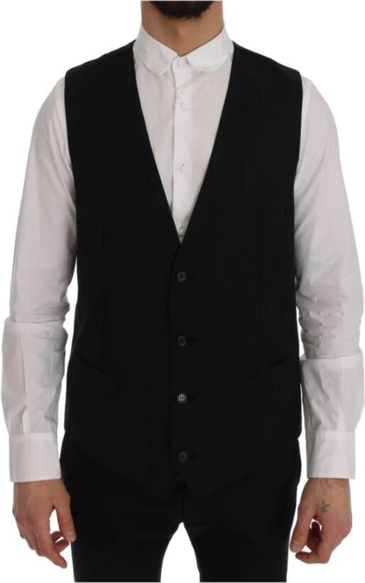 Dolce & Gabbana Gestreept Single Breasted Vest Gilet Zwart Heren
