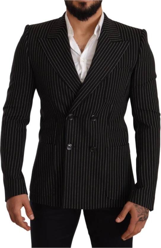 Dolce & Gabbana Gestreepte slanke fit blazer Zwart Heren