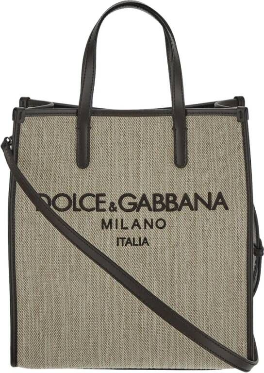 Dolce & Gabbana Gestructureerde Canvas Shopper Tas Beige Heren