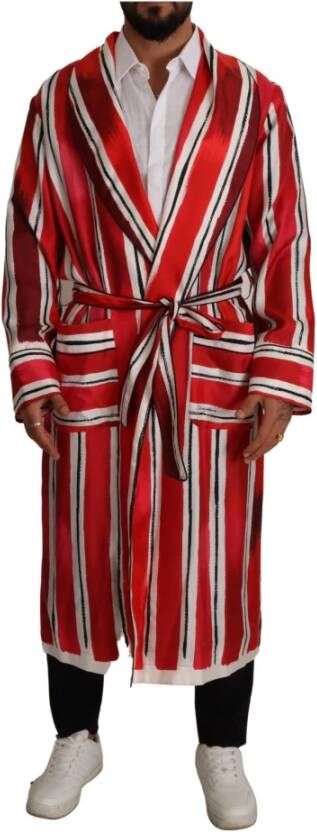 Dolce & Gabbana Luxe zijden badjas met gestreept ontwerp Red Heren