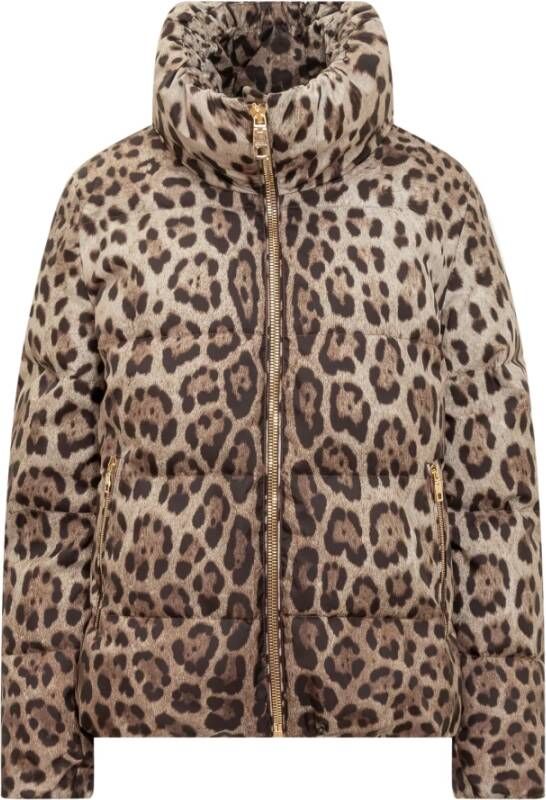 Dolce & Gabbana Leopard Print Padded Jacket Aw23 Brown Dames
