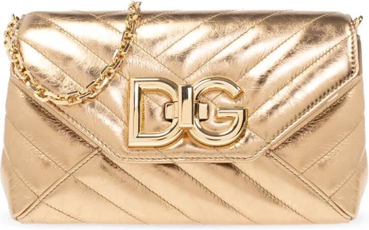 Dolce & Gabbana Gouden Schoudertas met Flap Sluiting Beige Dames