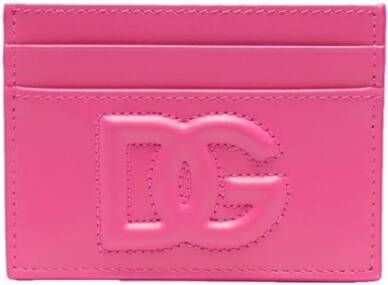Dolce & Gabbana Hot Pink Calf Leather Kaarthouder met In reliëf gemaakt Logo Purple Dames