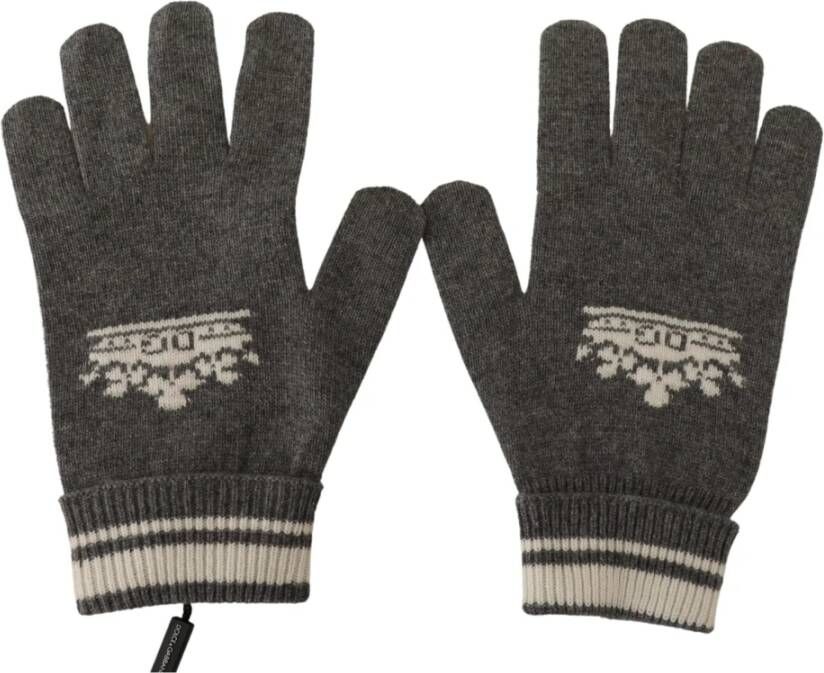 Dolce & Gabbana Grijze Kasjmier Handschoenen met Byzantijns Kroonpatroon Gray Heren