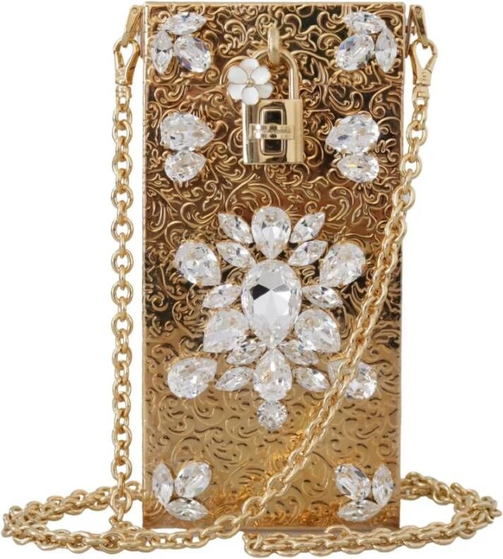 Dolce & Gabbana Gold Crystal Brass Crystal Cross Body Mini Bag Geel Dames