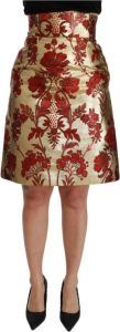 Dolce & Gabbana Gold Floral Jacquard High Waist Mini Skirt Geel Dames