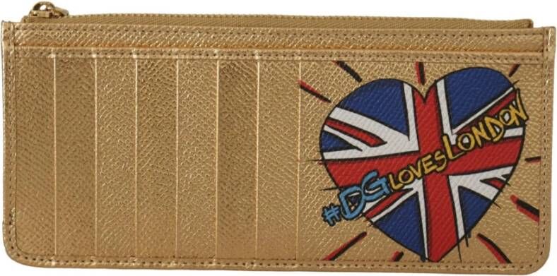 Dolce & Gabbana Gold Leather #DGLovesLondon Women Cardholder Case Wallet Geel Dames