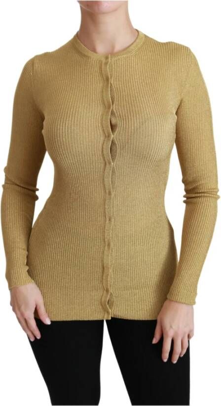 Dolce & Gabbana Gold Long Sleeve Cardigan Viscose Sweater Geel Dames
