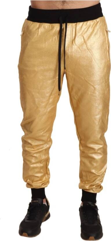 Dolce & Gabbana Gold Pig Of The Year Cotton Trousers Pants Geel Heren