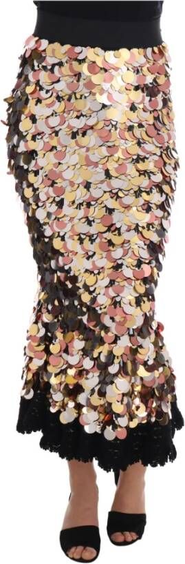 Dolce & Gabbana Gold Sequined Peplum High Waist Skirt Meerkleurig Dames