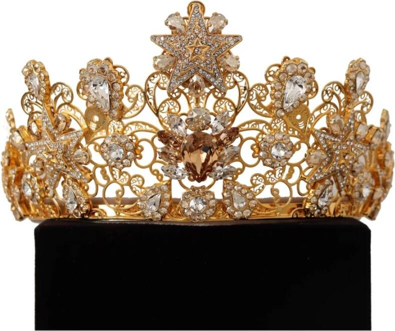 Dolce & Gabbana Gold Tone Brass Star Clear Crystal Crown Diadem Tiara Geel Dames