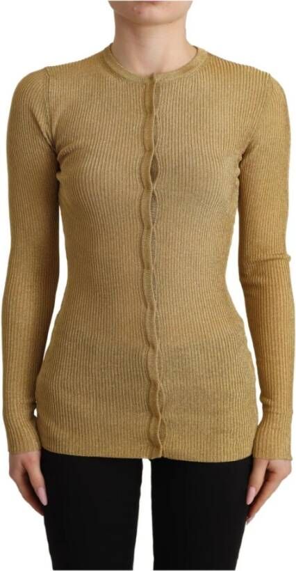 Dolce & Gabbana Gold Viscose Blend Buttons Cardigan Sweater Geel Dames