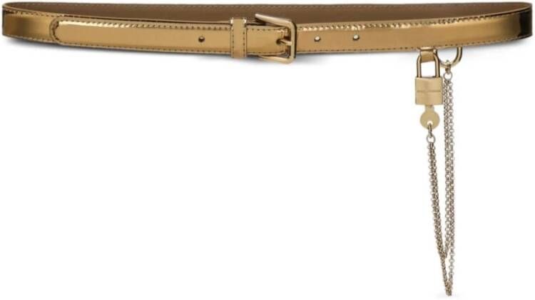 Dolce & Gabbana Gouden Ketting-Link Patentleren Riem Beige Dames