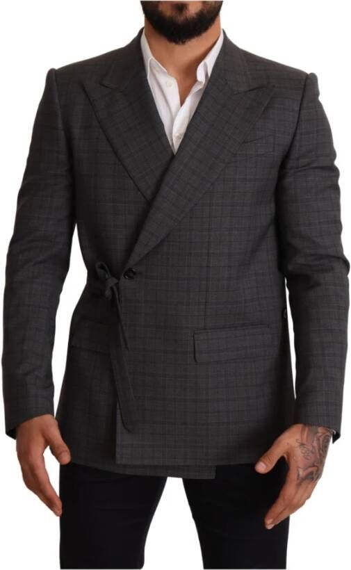 Dolce & Gabbana Gray Check Wool Slim Fit Blazer Jacket Grijs Heren