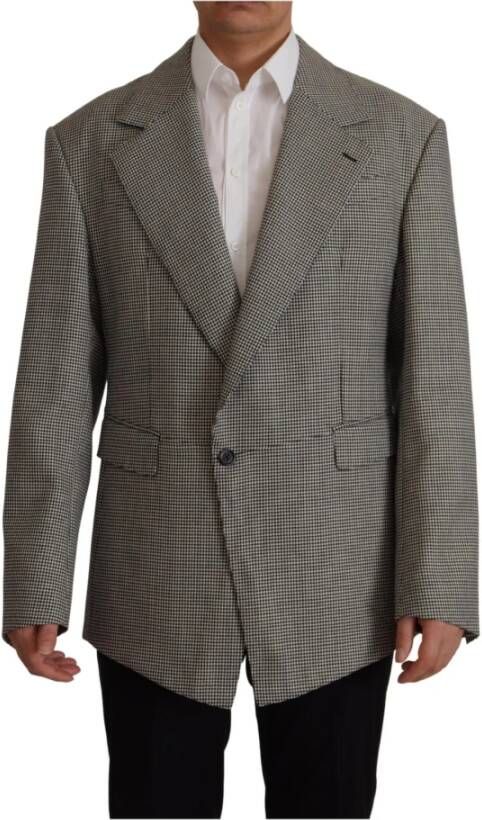 Dolce & Gabbana Gray Checkered Single Breasted Jacket Blazerjas Grijs Heren