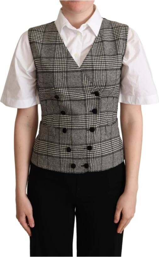 Dolce & Gabbana Gray Checkered Sleeveless Waistcoat Vest Grijs Dames