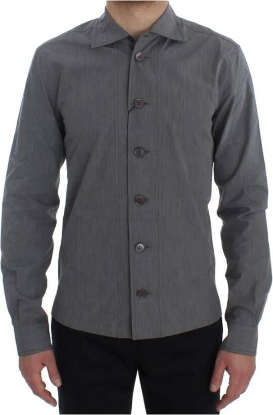 Dolce & Gabbana Gray Cotton Formal Dress Button Overhemd Grijs Heren