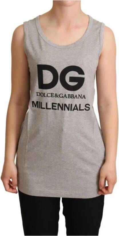 Dolce & Gabbana Gray Cotton Millennials Tank Top T-shirt Grijs Dames