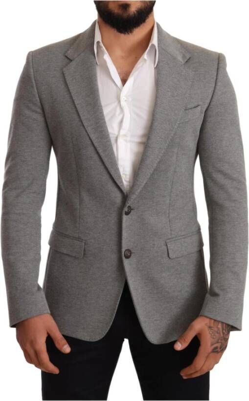 Dolce & Gabbana Gray Cotton Slim Fit Jacket Coat Blazer Grijs Heren