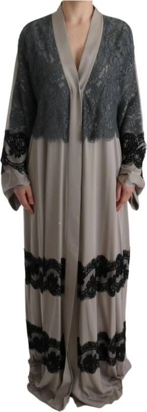 Dolce & Gabbana Grijze Bloemenapplicatie Kant Kaftan Jurk Gray Dames