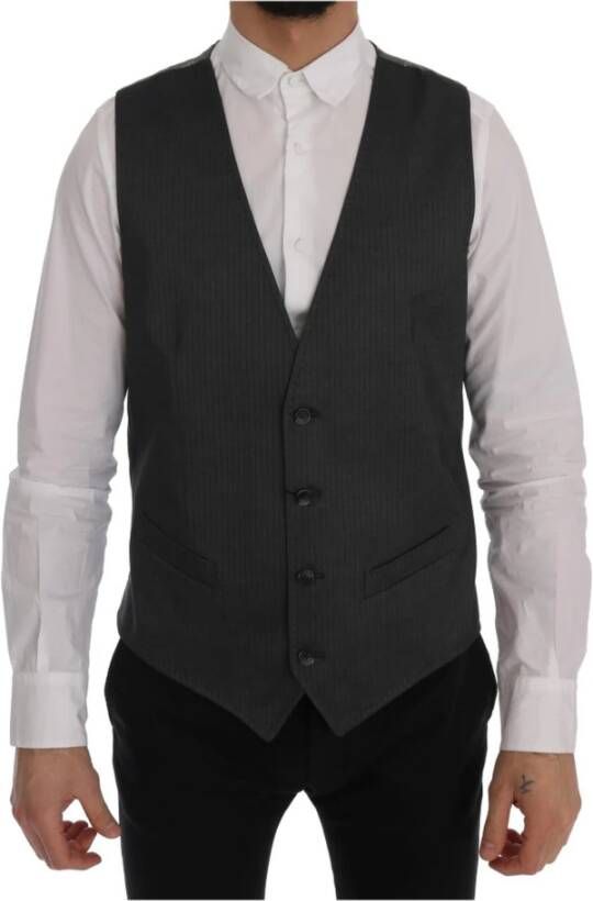 Dolce & Gabbana Grijze Single Breasted Vest met Logo Details Gray Heren
