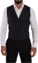Dolce & Gabbana Gray Striped Double Breasted Waistcoat Vest Zwart Heren - Thumbnail 1