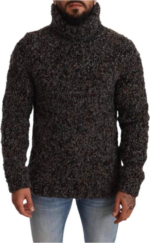 Dolce & Gabbana Grijze Wollen Blend Gespikkelde Coltrui Sweater Gray Heren