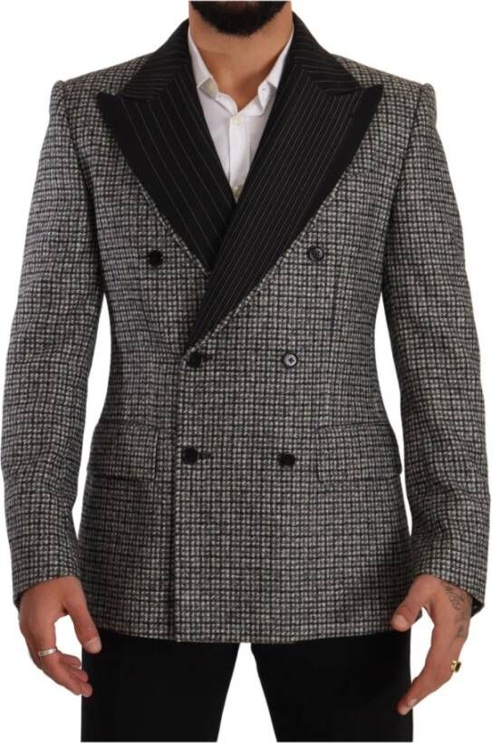 Dolce & Gabbana Gray Wool Double Breasted Jacket Coat Blazerjas Grijs Heren